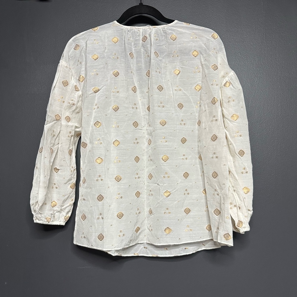 NWOT JOIE Long Sleeve Gold Metallic Nadija Top Porcelain White Small - Picture 6 of 6